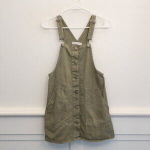 ZARA Kids Olive Green Overall Dress Size 11-12 Button Front Cotton Utility